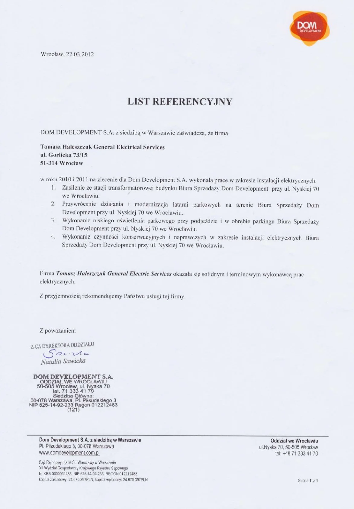 Dom Development - referencje Haleszczuk