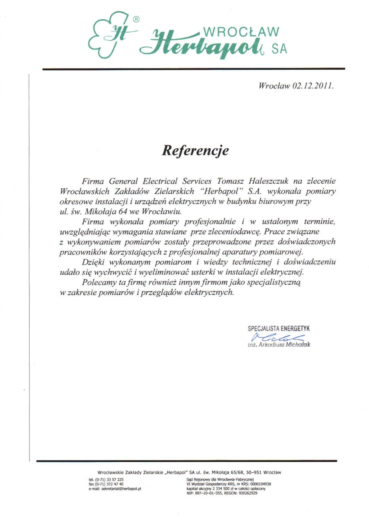 Herbapol - referencje Haleszczuk