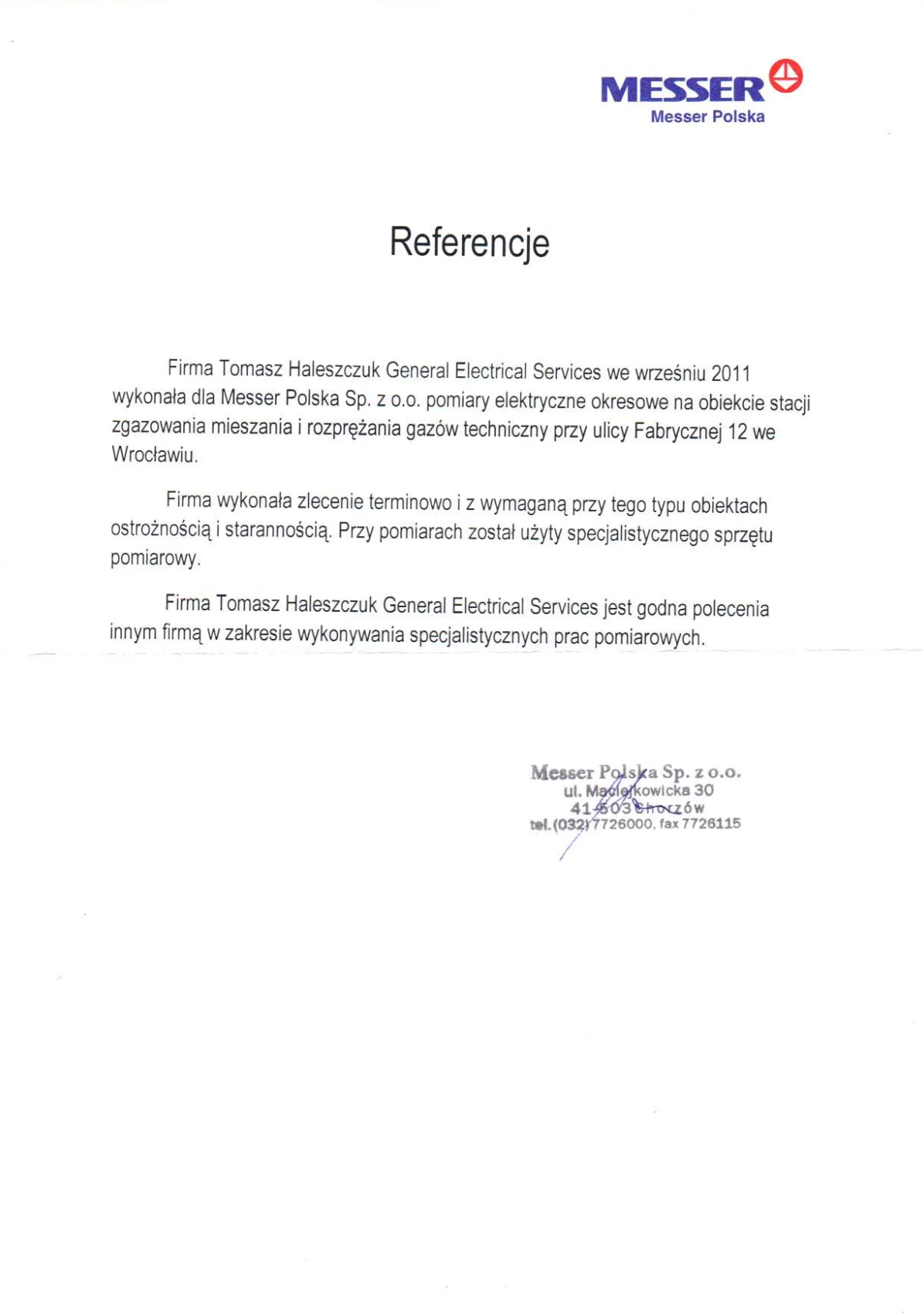 REFERENCJE_MESSER - referencje Haleszczuk